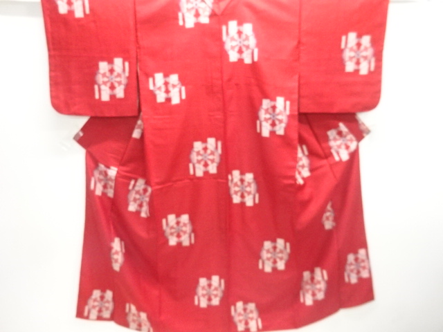 大正ロマン　雪輪に雪花模様織り出し銘仙着物